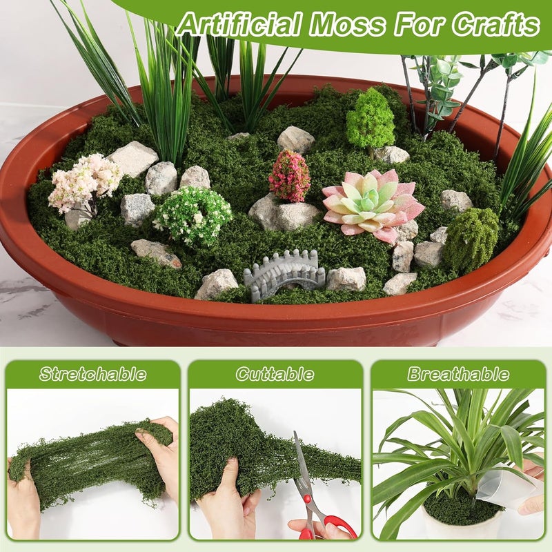 Jollidecor Fake Moss for Crafts, 14.1 OZ Artificial Moss for Plants Indoor Decorative Light Green and Dark Green Faux Moss DIY Fairy Garden Decor for Potted Plant - Image 4
